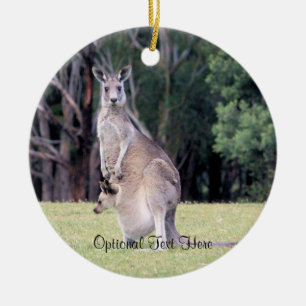 Mor Kangaroo med Baby Joey i hennes Pouch Julgransprydnad Keramik