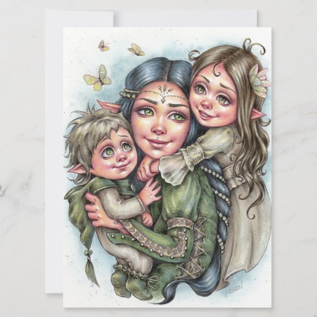 Mor Kärlek Art Card Fantasy Elf Family (Framsida)