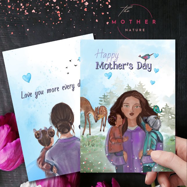 Mor-Kärlek-Mors dag-träsket Julkort (Mother’s Love – Woodland Mother's Day Card)