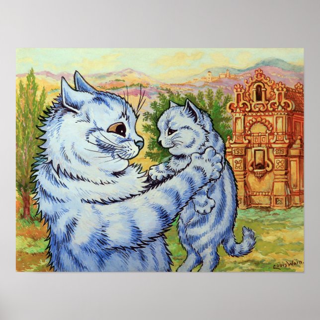 Mor Katt som hämtar kattunge, Louis Wain Poster (Framsidan)