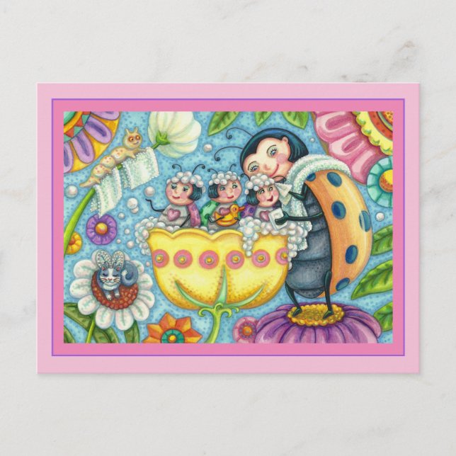 MOR LADYBUG & BARN, TULIP BUBBLE BATH VYKORT (Framsida)