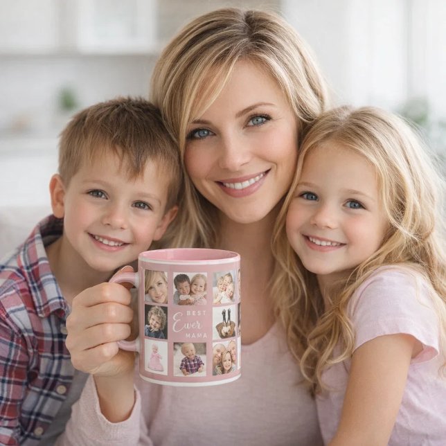 Mor mamma fotokollage dammig rosa rosa mugg (Skapare uppladdad)