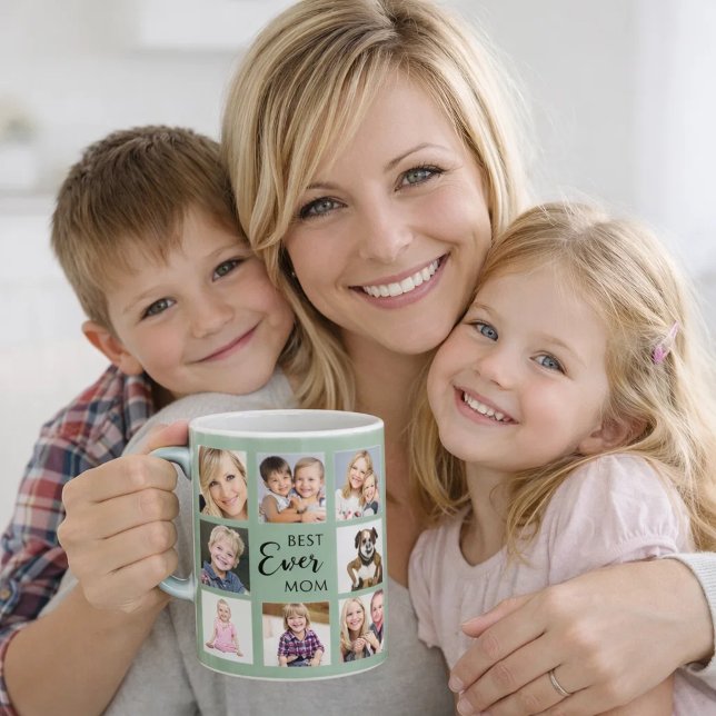 Mor mamma fotokollage sagegrön kaffemugg (Skapare uppladdad)