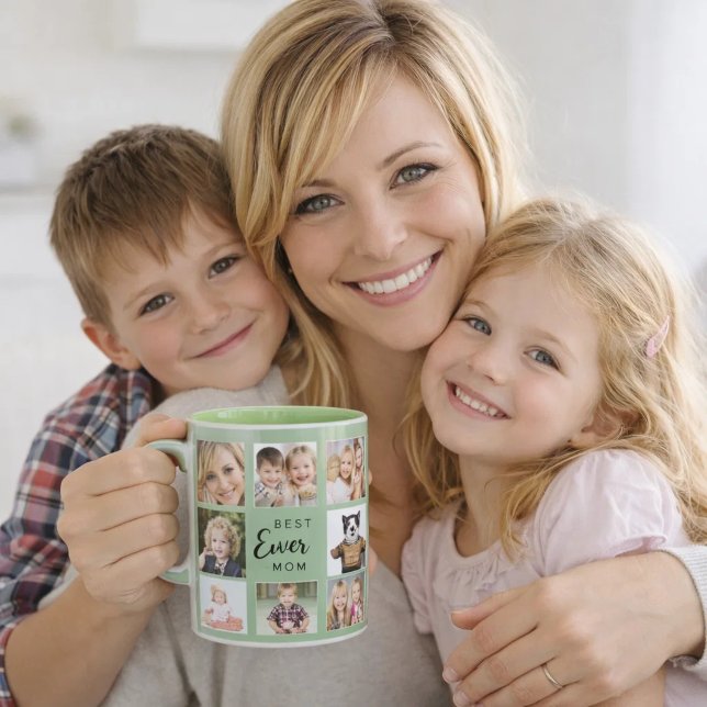 Mor mamma fotokollage sagegrön mugg (Skapare uppladdad)