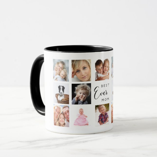 Mor mamma fotokollage vit svart mugg (Framsida vänster)