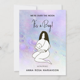 * Mor Mamma Holding Baby Måne Crater Shower Boy Inbjudningar