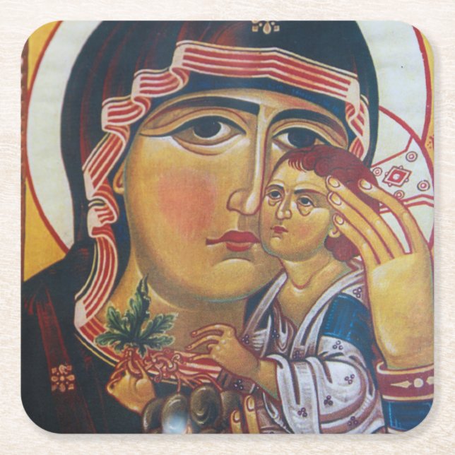 Mor Maria och Jesus konst Underlägg Papper Kvadrat (Framsidan)