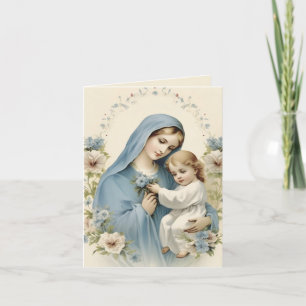 Mor Mary Baby Jesus Florall Religiösa Tack Kort