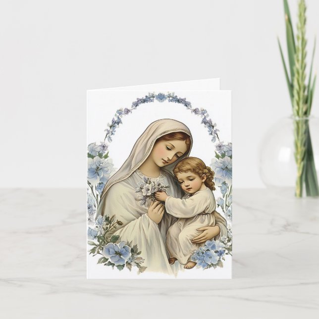 Mor Mary Baby Jesus Florall Religiösa Tack Kort (Framsida)