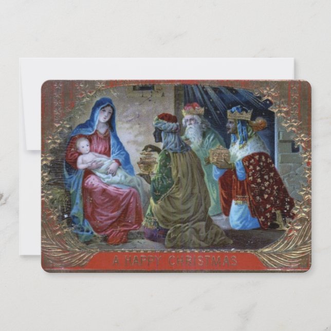 Mor Mary, Baby Jesus och de tre vises Manar Julkort (Framsida)