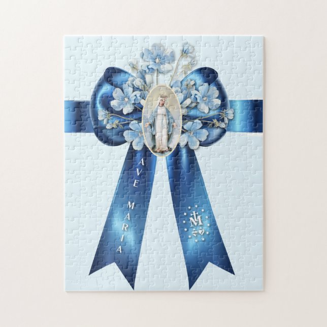 Mor Mary Blue Bow Religiösa katolik Pussel (Vertikal)