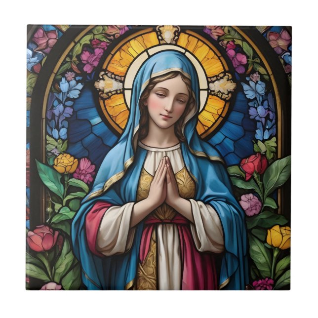 Mor Mary Colorful Stached Glass Virgin Mary Kakelplatta (Framsidan)