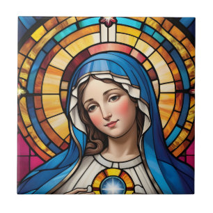 Mor Mary Colorful Stached Glass Virgin Mary Kakelplatta