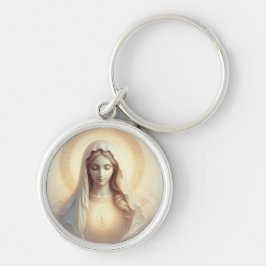 Mor Mary in Soft White Tones Rund Silverfärgad Nyckelring