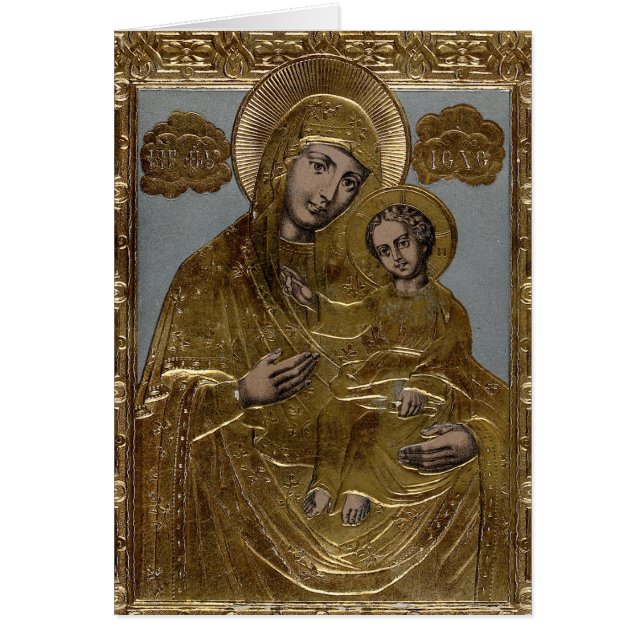 Mor Mary och Jesus Child Golden Lithograph Hälsningskort (Framsidan)