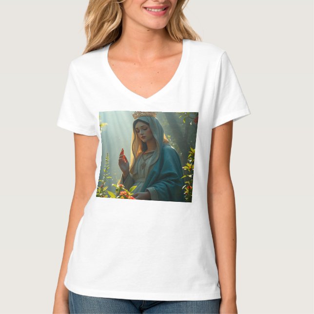 Mor Mary Queen of Heaven Women's V Nacke Tee (Framsida)