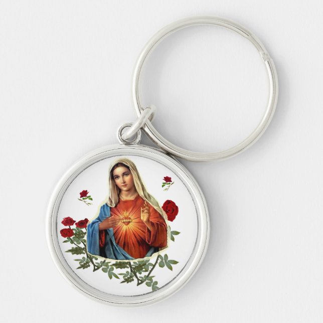 Mor MAry Rund Silverfärgad Nyckelring (Framsidan)