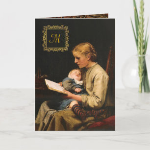 Mor med hennes Monogram vid baby Vintage Guld Kort