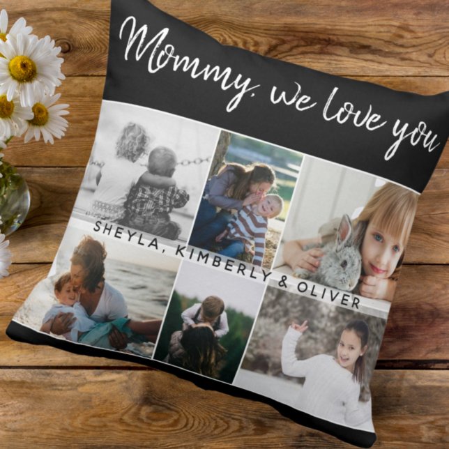 Mor med Kids och Family Mamma 6 Photo Collage Kudde (Skapare uppladdad)