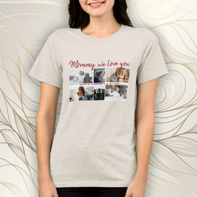 Mor med Kids och Family Mamma 6 Photo Collage T Shirt (Skapare uppladdad)