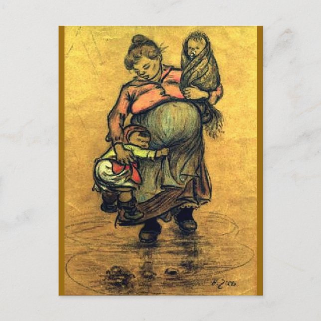 Mor med två barn vykort (Framsida)