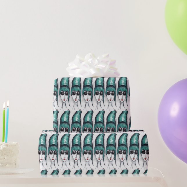 Mor Monster Sassy Teal Bihuvud Popkonstteckning Presentpapper (Festgåvor)