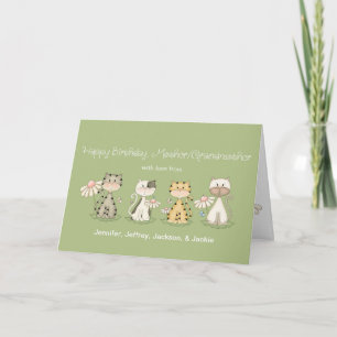 Mor/mormor Birthday 4 Cats - egna namn Kort