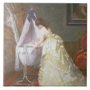 Mor och baby, 1869 (olja på panel) kakelplatta