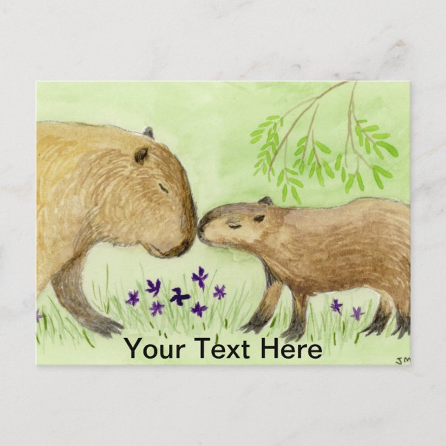 Mor och Baby Capybara Vykort (Framsida)