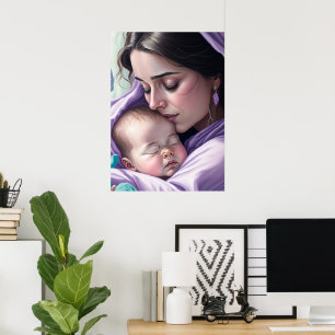 Mor och Baby Cherish Memento Wall Art Poster