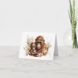 Mor och baby Chimp med blomstergratulationskort Kort