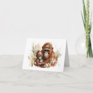 Mor och baby Chimp med blomstergratulationskort Kort