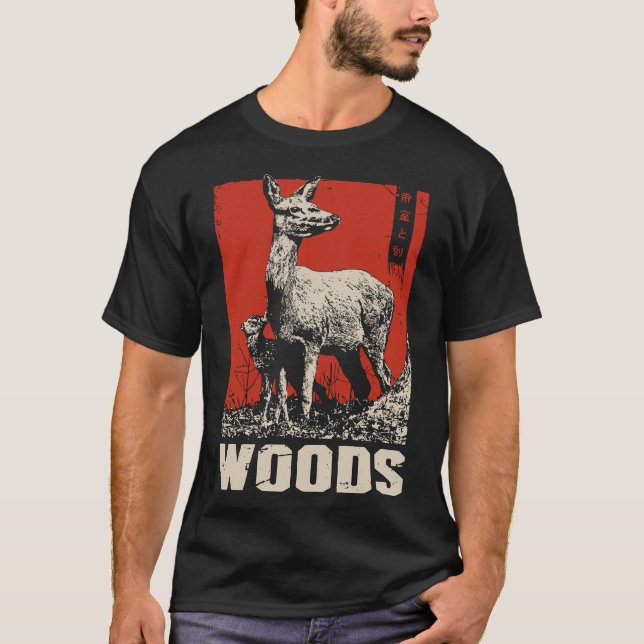 Mor och Baby Deers in Forest | Ukiyo T Shirt (Framsida)