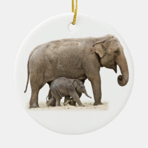Mor och Baby Elephant Julgransprydnad Keramik