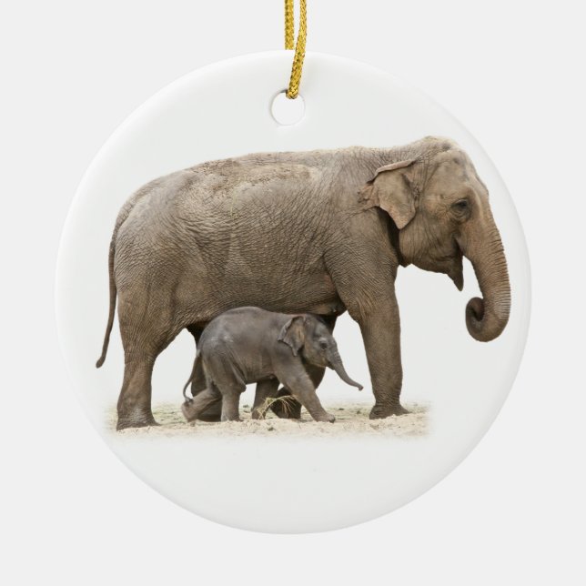 Mor och Baby Elephant Julgransprydnad Keramik (Framsidan)