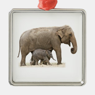 Mor och Baby Elephant Julgransprydnad Metall