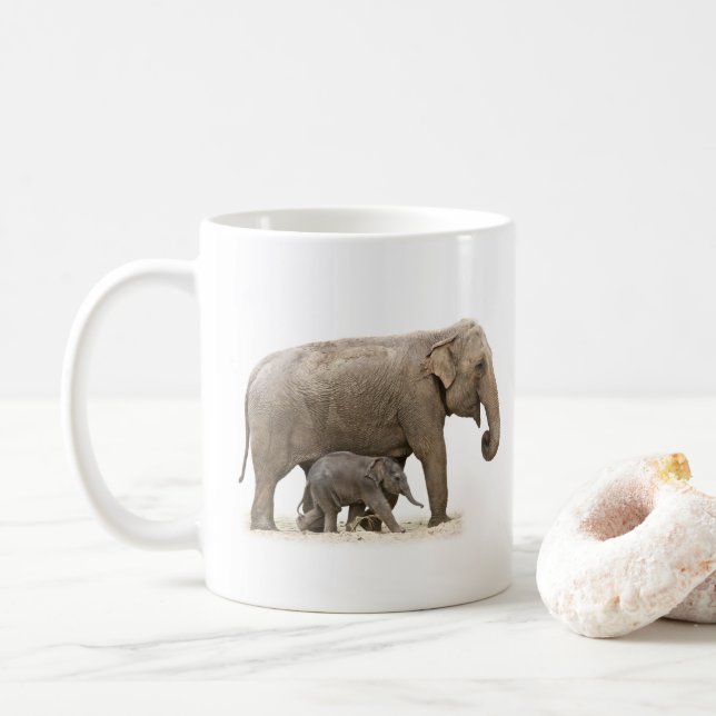 Mor och Baby Elephant Kaffemugg (Med munk)