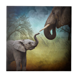Mor och Baby Elephant Kakelplatta