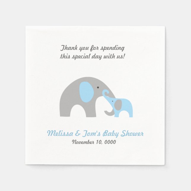 Mor och Baby Elephant Shower napkins BLUE GRÅTT Pappersservett (Framsidan)