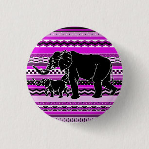 Mor och Baby Elephant Silhouette Lila Knapp