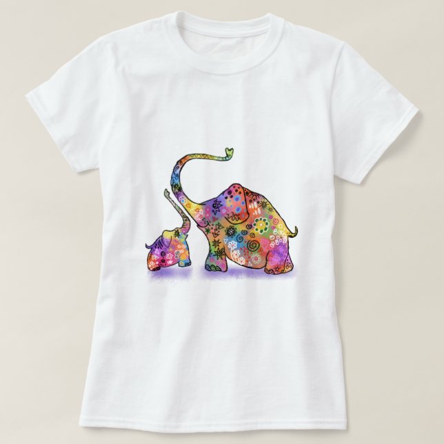 Mor och Baby Elephant T-Shirt (Design framsida)