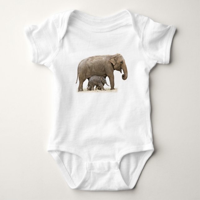 Mor och Baby Elephant T Shirt (Framsida)
