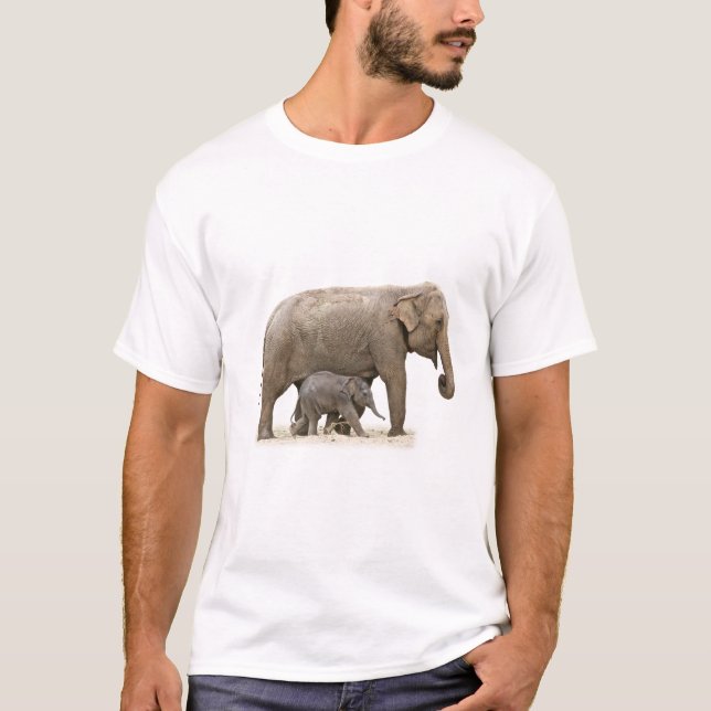 Mor och Baby Elephant T Shirt (Framsida)
