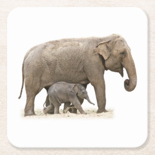 Mor och Baby Elephant Underlägg Papper Kvadrat