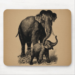 Mor och Baby Elephant Vintage Art Musmatta