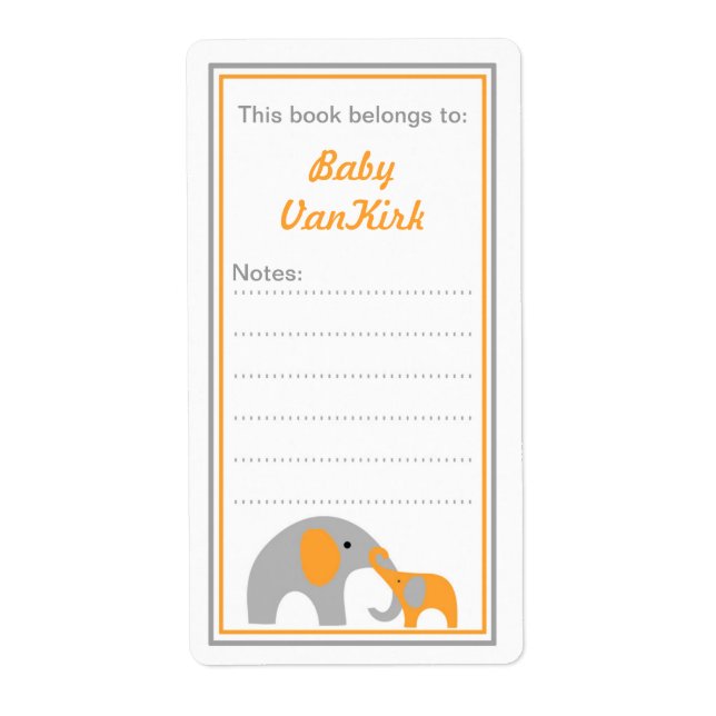 Mor och Baby Elephants Bookplate bok Fraktsedel (Framsidan)