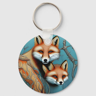 Mor och Baby Fox Nyckelring