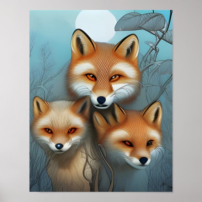 Mor och Baby Foxes Poster (Framsidan)