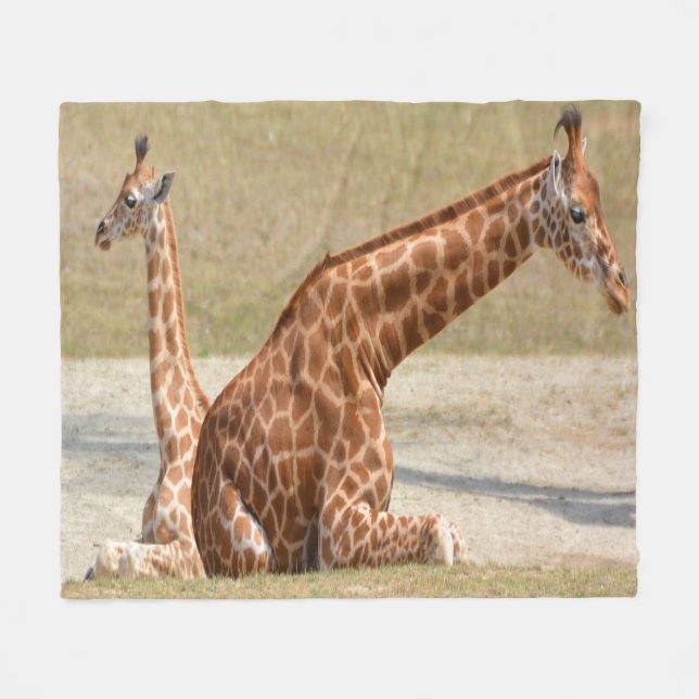 Mor och Baby Giraffe Fleecefilt (Framsidan (Horisontell))