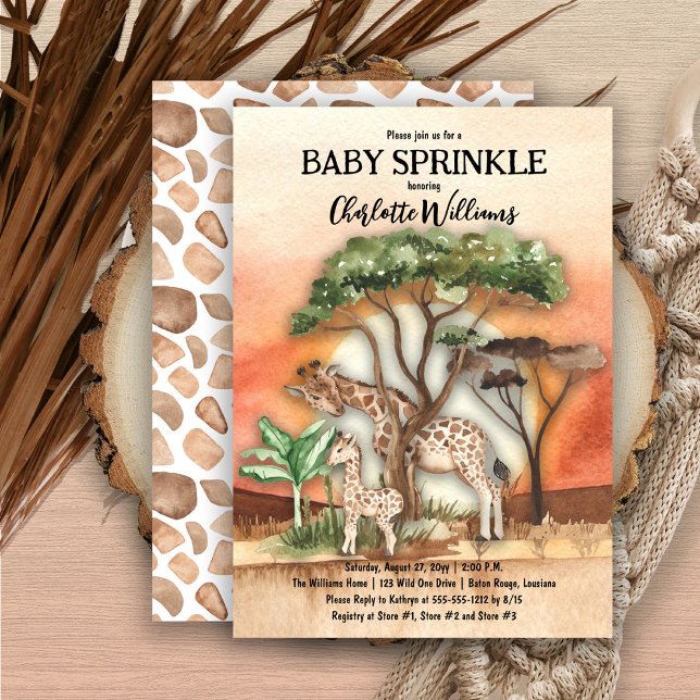Mor och Baby Giraffe Safari Baby Sprinkle Inbjudningar (Skapare uppladdad)